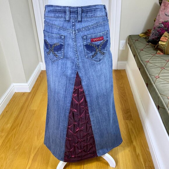 Sasson Skirt Maxi Denim Painted Studded Sample Item Vintage y2K (6) - Picture 3 of 8